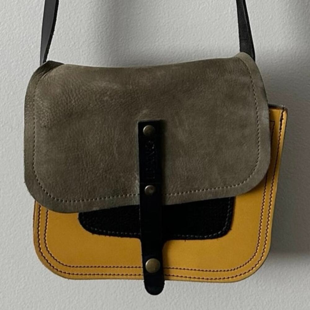 Ebano Leather Crossbody Colorblock Suede Flap